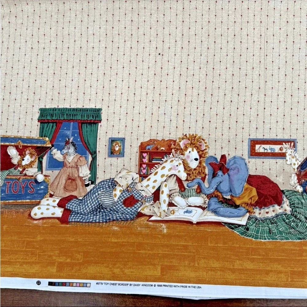 Vintage 1998 Daisy Kingdom Toy Chest Border Fabric 42" x 44" + Offcuts - Picture 1 of 10